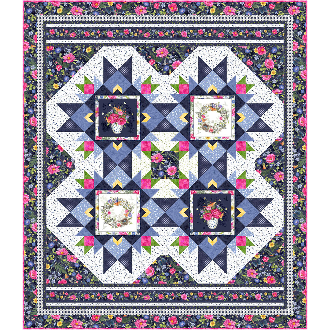 Indigo Bouquet Dark Quilt<br>by Lucy A. Fazley<br>Available January 2025